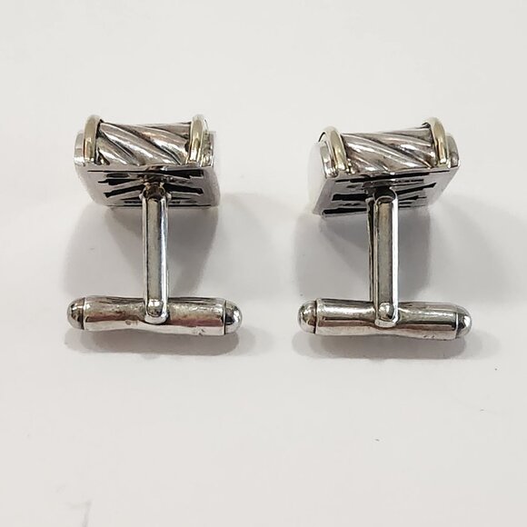 David Yurman 14K Solid Gold/Sterling Silver Cable Cigar Band Cufflinks - Picture 2 of 10